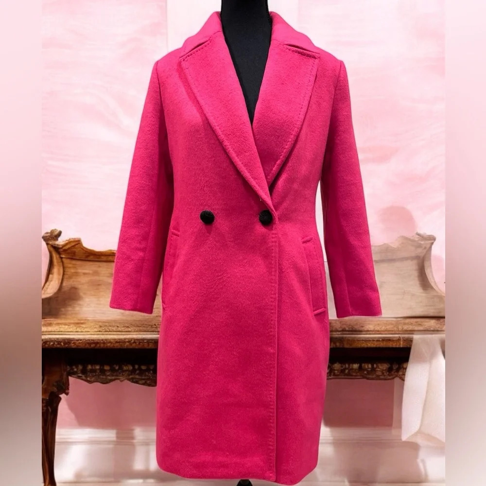 Rachel Zoe Peacoat Pink Wool Knee-Length Slit Pockets Button Closure size XS